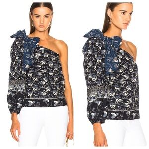Ulla Johnson Asima One Shoulder Floral Top in Indigo Sz 0
